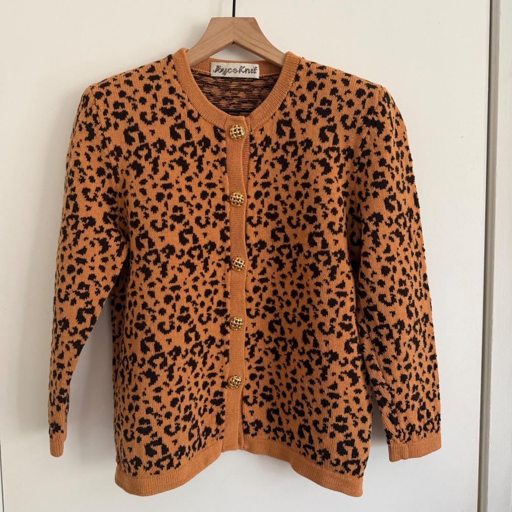 Vintage Joyce Knit Leopard Print Cardigan Punk Eclecticgrandma Funky 80s Glam